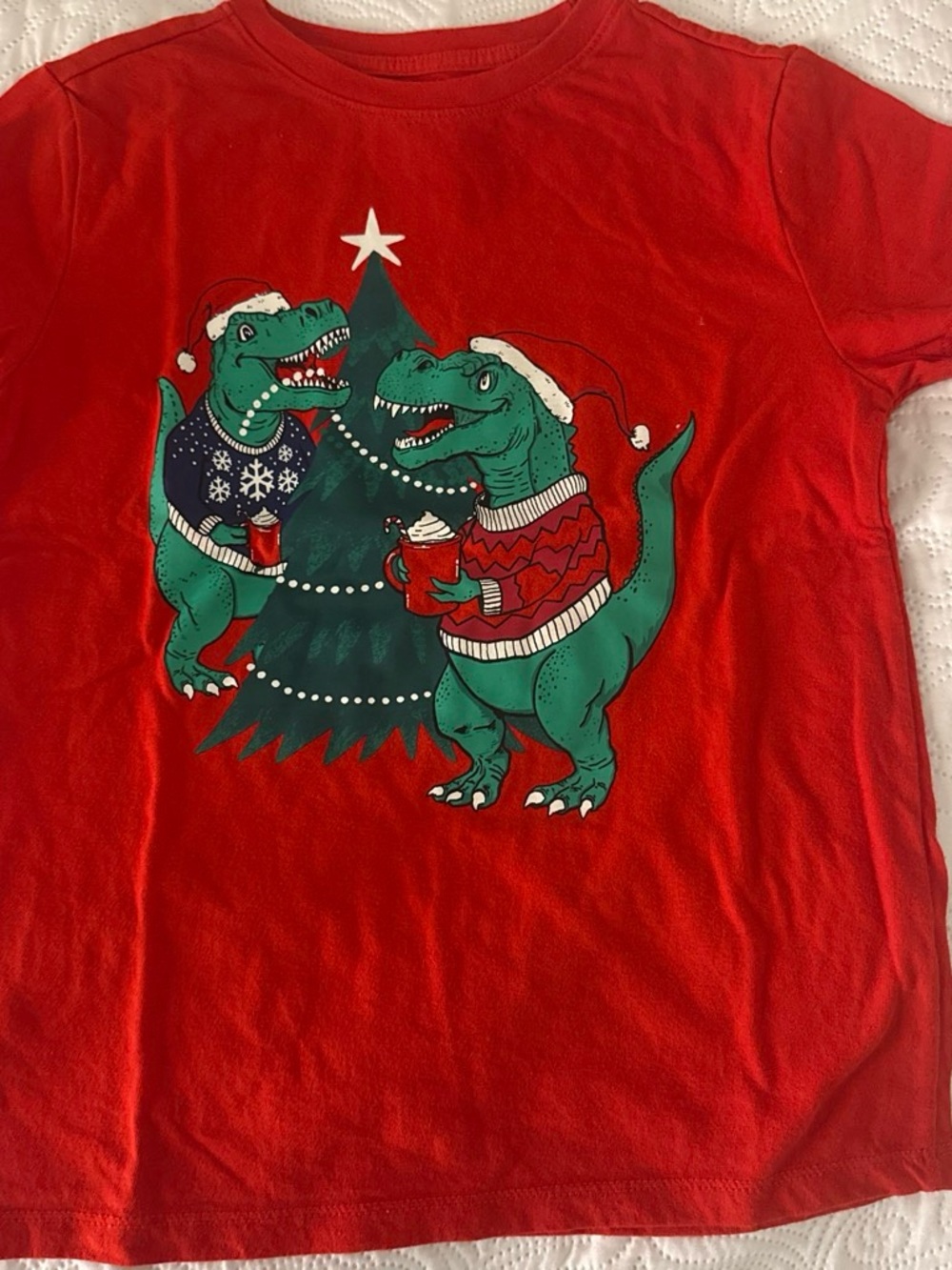 Cat & Jack Red Tee with Festive Green Dino Duo kids size 8